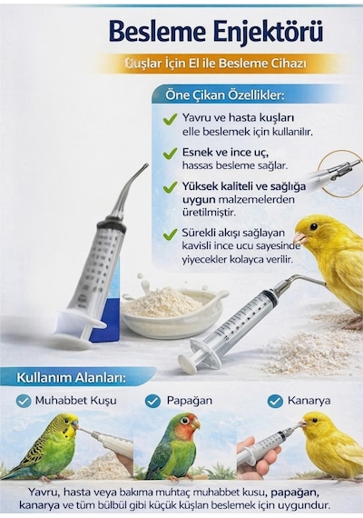 Elle Besleme Aparatı 2 No Yavru Kuş Güvenli Besleme Eğimli Paslanmaz Çelik