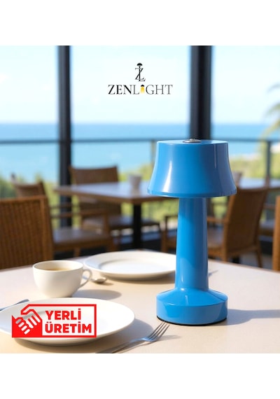 Zenlight Metal Dokunmatik Şarjlı Masa Lambası 320-3 Mavi