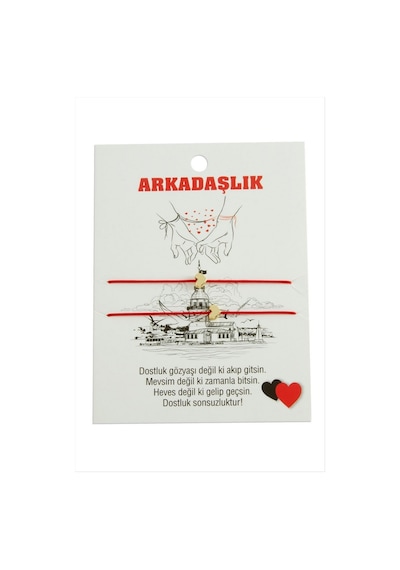 Kalp İp Bileklik 2 Adet - Kırmızı N145