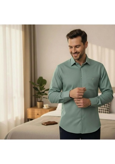 Klasik %100 Cotton Uzun Kollu Terletmeyen 4 Mevsim Gömlek Regular Kalıp Haki