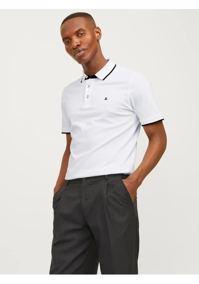 Jack & Jones Jjepaulos Polo Ss Noos Erkek T-shirt 12136668 Beyaz Siyah
