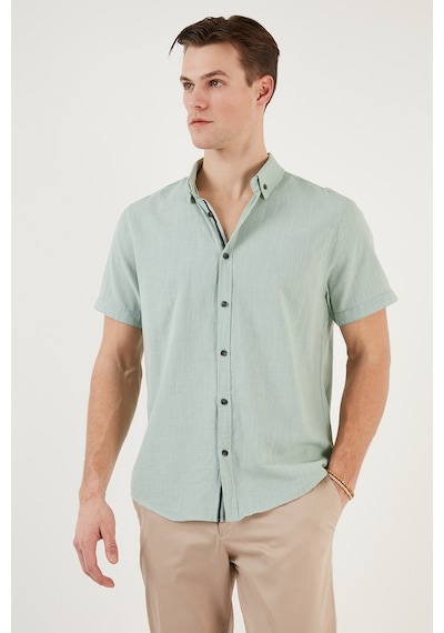 Buratti Pamuklu Slim Fit Düğmeli Yaka Kısa Kollu Erkek Gömlek Cf21S112546 Elma Yeşili