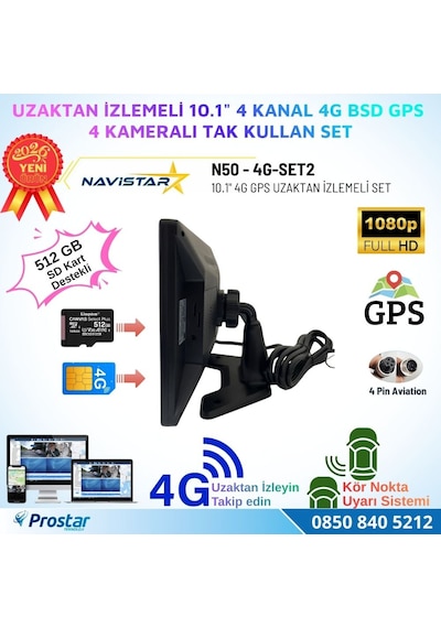 Uzaktan İzlemeli 10 İnç 4 Kanal 4g Gps Bsd Kör Nokta Uyarı Sistemli Ir Led Kameralı Profesyonel Araç Kamera Seti