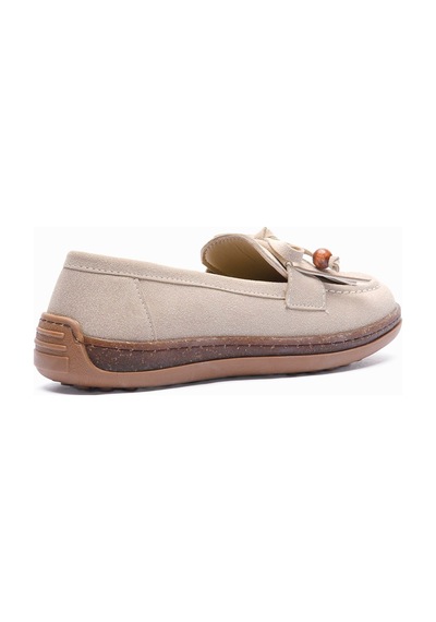 Kadın Süet Loafer Püskül Ve Boncuk Detaylı Günlük Babet Lorea Bej Bej