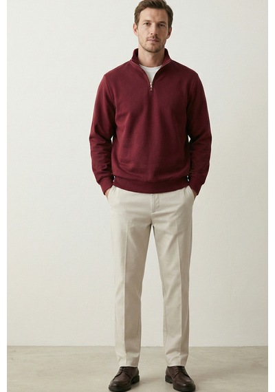 Elemge Pamuklu Erkek Sweatshirt Bordo Soft Touch Relax Fit Yarım Fermuarlı Dik Yaka 3 Iplik Nefes Alan Elemge Pamuklu Erkek Sweatshirt Bordo Soft Touch Relax Fit Yarım Fermuarlı Dik Yaka 3 Iplik Nefes Alan