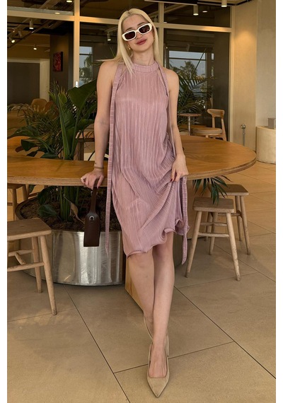 Madmext Pudra Halter Yaka Kadın Elbise Mg2351 Pudra