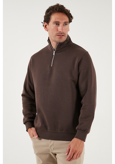 Buratti Pamuklu Regular Fit Yarım Fermuarlı Dik Yaka Erkek Sweat 59052592 Koyu Kahve