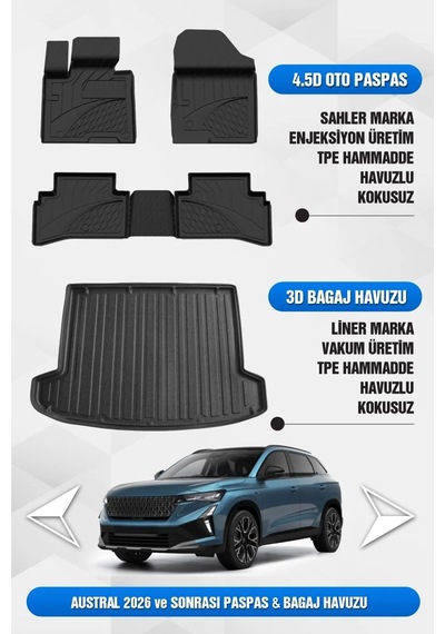 Renault Austral 2026 Sonrası Makyajlı Kasa Uyumlu 4.5 Havuzlu Oto Paspas Ve Liner Marka 3d Bagaj Hav