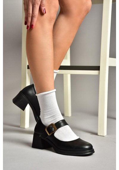 Fox Shoes T820236009 Siyah Kalın Topuklu Kadın Ayakkabı Siyah