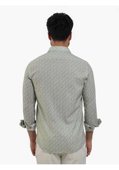 Dufy Yeşil Erkek Slim Fit Çiçek Desenli Klasik Yaka Uzun Kol Gömlek - 104880-yeşil Yeşil