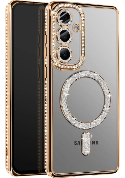 Samsung Galaxy S26 Uyumlu Kılıf Parlak Taşlı Simli M-safe Telefon Kılıfı Kapak Gold