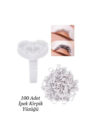100 Adet Ipek Kirpik Demet Tutucu Yüzük Yapıştırıcı Kabı - İpek Kirpik Volume Yapıştırıcı Yüzüğü