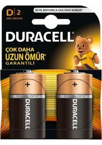 Duracell Pil Alkalin D Büyük Boy 2'Li Pil LR20