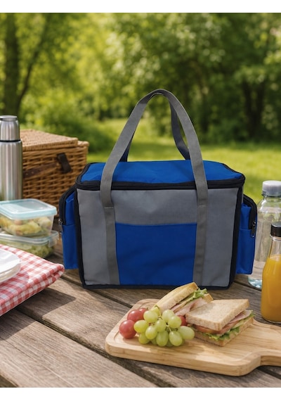 Newbag Yandan Cep Yalıtımlı Soğutucu El Askılı Kamp Çanta-gri Mvi Gri - Mavi