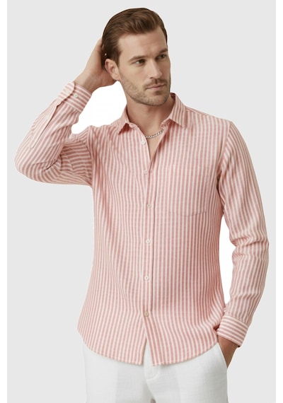 Rizzup Turuncu Slim Fit %100 Pamuk Çizgili Erkek Gömlek Cepli Yazlık Yeni Sezon Gömlek 2602627