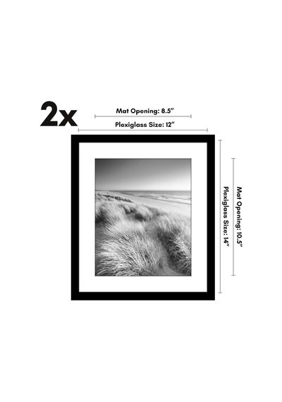 12x14 Resim Çerçevesi 2 İnç Siyah Set - Mat İle 9x11 Resim Çerçevesi Veya 12x14 Matsız Çerçeve Olarak Kullanın - Yatay Veya Dikey Ekran İçin Pleksiglas Kapaklı Kolaj Resim Çerçeveleri