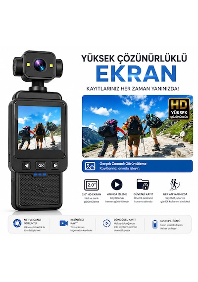 4k Mini Gimbal Kamera 180 Dönebilen Lens 1080p Hd Kayıt Titreşim Önleme Taşınabilir Spor Ve Vlog Kamerası