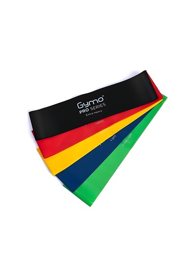 Gymo Pro Series Çantalı Direnç Bandı Fitness Pilates Esnetme Lastiği 5'li Set Renkli 7.5 Cm Çok Renkli