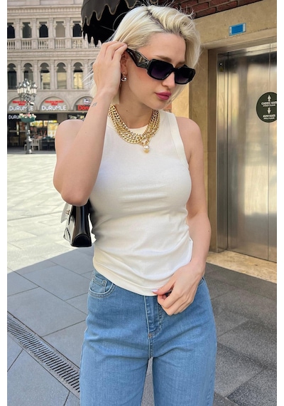 Madmext Beyaz Kalın Askılı Regular Kesim Basic Atlet Mg2059-beyaz