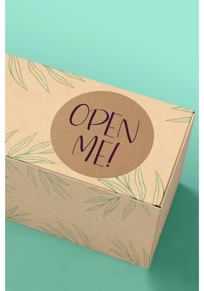 Mor Yazılı Open Me Kraft Sticker 3x3cm St2254 Çok Renkli