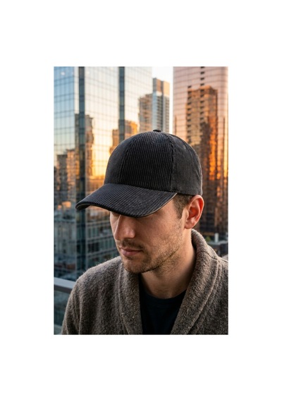 Emybox Deri Siperlikli Kaşe Kadife Şapka Unisex Kışlık - Ayarlanabilir Urban Stil Baseball Cap Siyah Kadife Fitilli