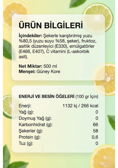 Yuzu Japon Limonu Sosu 500 Ml