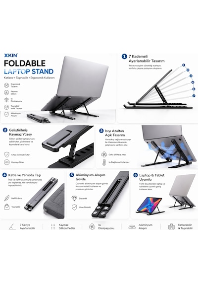 Bychie Xkin Alüminyum Ayarlı Laptop Macbook Uyumlu Notebook iPad Uyumlu Tablet Yükseltici Tutucu Standı
