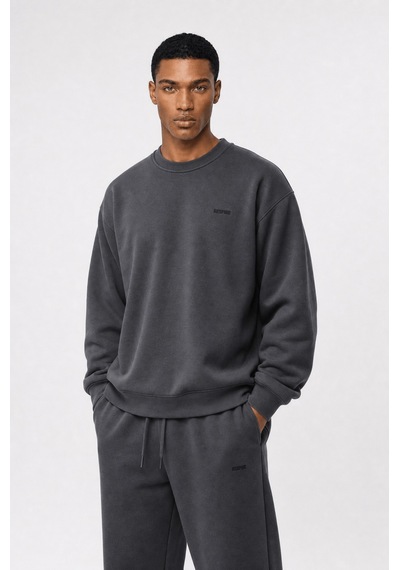 Erkek Respire Basic Oversize Sweatshirt Füme