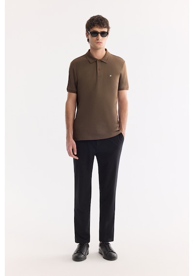 Avva Erkek Kahverengi Kıvrılmaz Polo Yaka %100 Pamuk Basic Regular Fit T-shirt B001032