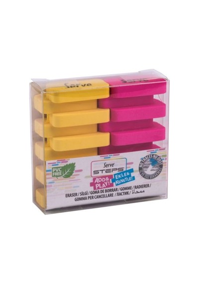 Serve Steps Ekle Kenetle Fosforlu Sarı Pembe 2'Li Silgi 181201