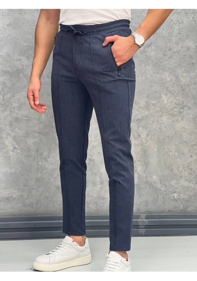 Modefendi Çizgi Detaylı Slim Fit Pamuk Likra Jogger Pantolon Lacivert