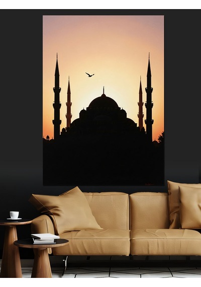 Sultanahmet Silüeti Cami Minare Dekoratif Kanvas - Mdf Ahşap Tablo