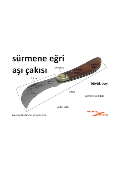Sürmene Eğri Aşı Bıçağı Aşı Yapma Çakısı Büyük Ebat Ay Yıldızlı K