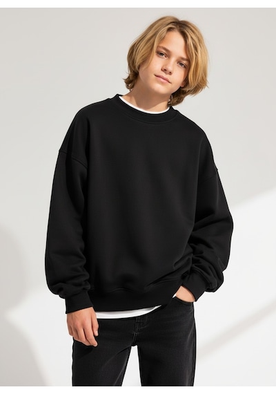 Seabubbles Baskısız Basic Çocuk Sweatshirt SIYAH