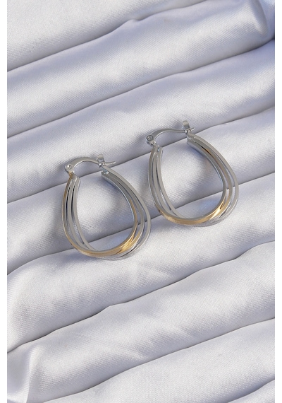 Ezoconcept Pirinç Gold Gümüş Renkli Oval Çoklu Görünümlü Küpe Çok Renkli