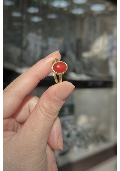 Gümüş 10x8 Mm Akik Doğal Taşlı Altın Kaplama Yüzük Diğer