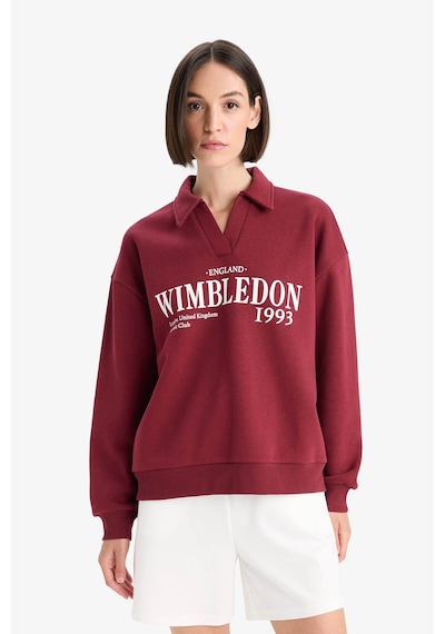 Defacto Relax Fit Polo Yaka Baskılı Kalın Sweatshirt F1063AX25AU Bordo