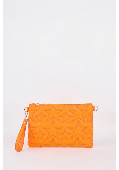 Vivaq Kadın Neon Turuncu Yıldız Nakışlı Suni Deri Bilek Ve Zincir Askılı Portföy El Ve Clutch Çanta