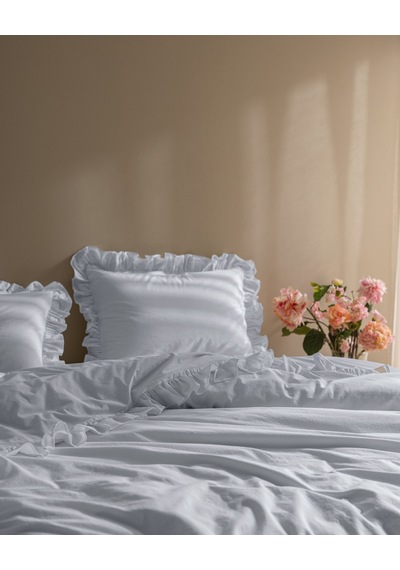 Madame Coco Obernai Tek Kişilik %100 Pamuk Fırfırlı Düz Yıkamalı Nevresim Takımı - Mavi 8684427198353 Mavi