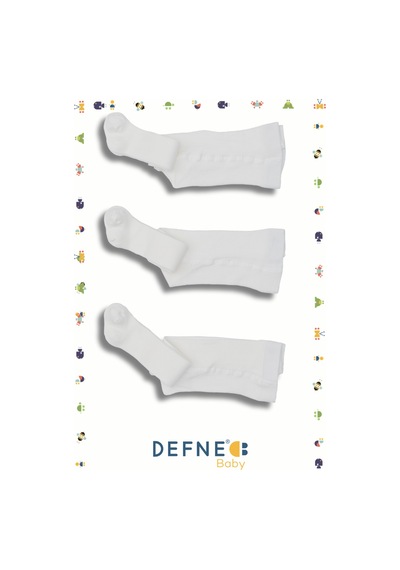 Defne Baby 3 Adet Pamuklu Jakar Desenli Unisex Çocuk Ve Bebek Külotlu Çorap Sade