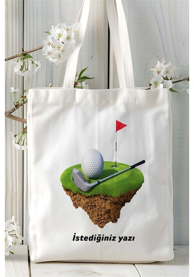 Art Hediye Golf Baskılı Bez Çanta Kişiye Özel Model 6 Çok Renkli