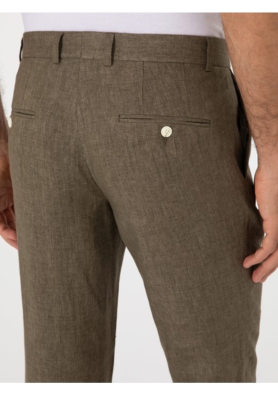 Cacharel Haki Slim Fit %100 Keten Klasik Pantolon Yesıl Cacharel Haki Slim Fit %100 Keten Klasik Pantolon Yesıl