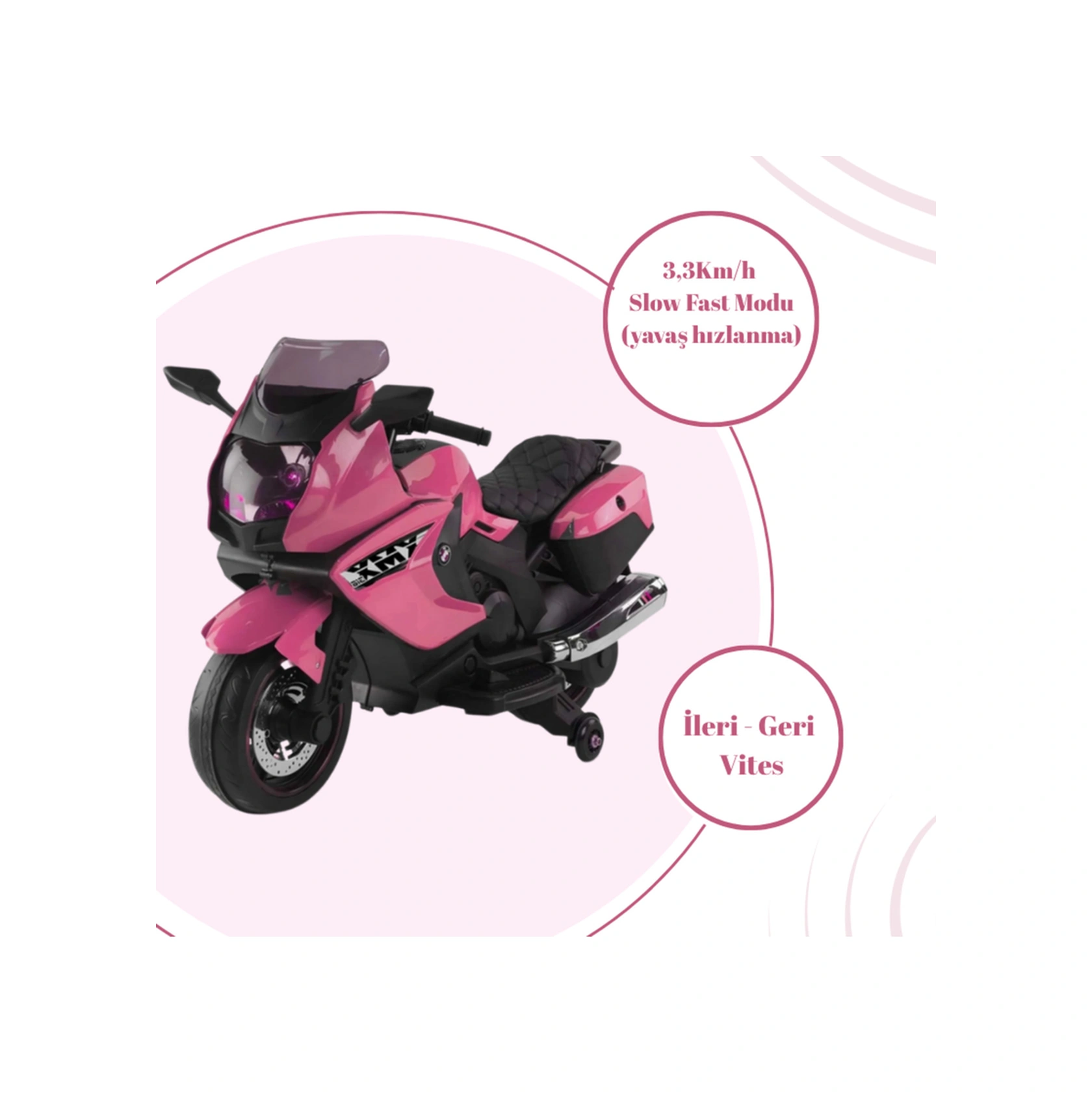 Xmx 12 Volt Ledli Akülü Motor Motorsiklet Akülü Çocuk Araçları 438a Pembe