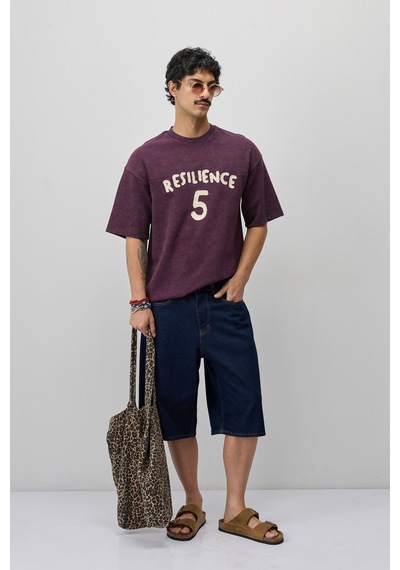 Vamos Oversize Baskılı Tişört V70-188 Bordo