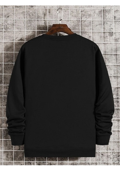 Unisex Oversize Nothing Baskı Bisiklet Yaka Siyah Sweatshirt Siyah
