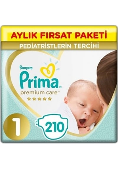 Prima Bebek Bezi Premium Care Ekonomik Paket 1 Beden 210'lu PKT.PRIMA.178 1 Numara