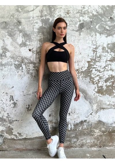 Lismina Desenli Ekstra Yüksek Bel Spor Tayt Siyah Desenli