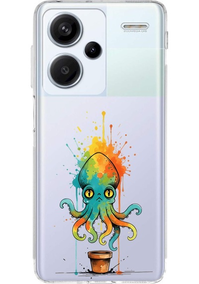 Redmi Note 13 Pro Plus İle Uyumlu Splash Ahtapot Tasarımlı Şeffaf Silikon Kılıf Şeffaf