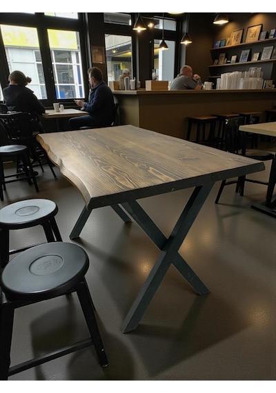 Cafe Masa Ceviz Köknar Kütük Masa X Ayak Siyah 200x100 Ceviz