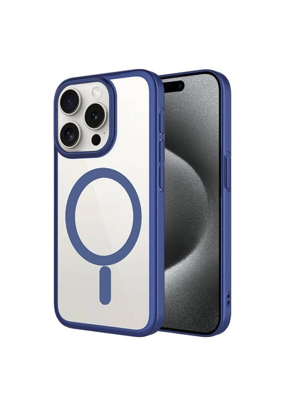 Apple Uyumlu iPhone 15 Pro Max Kılıf Wireless Şarj Özellikli Sert Pc Zore Mat Riksos M-safe Kapak Lacivert